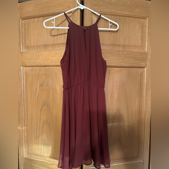 Lush Burgundy Blouson Chiffon Skater Dress - Picture 7 of 8